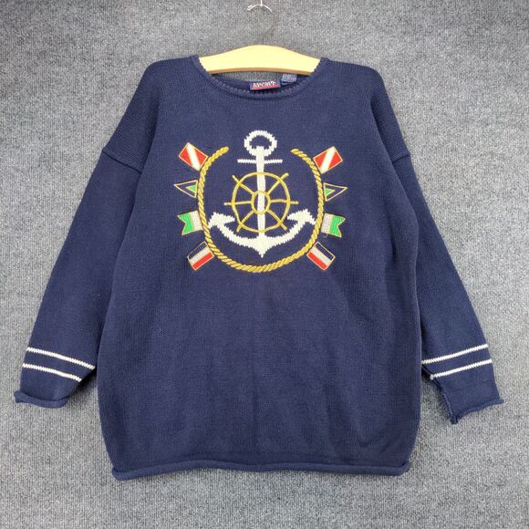 Vintage Hook Sport Mens Round Neck Long Sleeve Pullover Anchor Sweater Blue SZ S - Picture 2 of 12